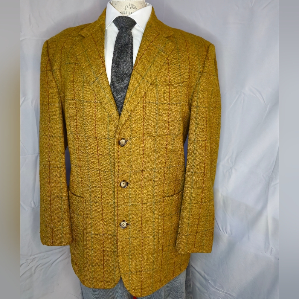 Wilkes Bashford Mustard Gold Windowpane Sport Coat Italian Wool 40R Est